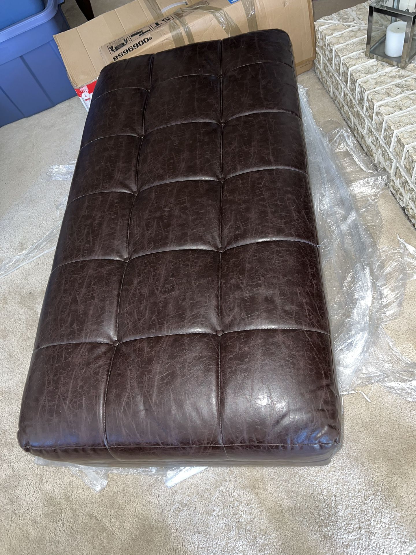 Leather Tufted Ottoman 