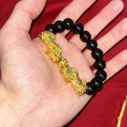 24k Gold Filled Black Dragon Bracelet