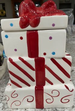 Christmas Gift Stack Ceramic Cookie Jar