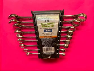 PITTSBURGH 9pc Metric Combination Wrench Set  Fully Polished Finish 7mm to 19mm