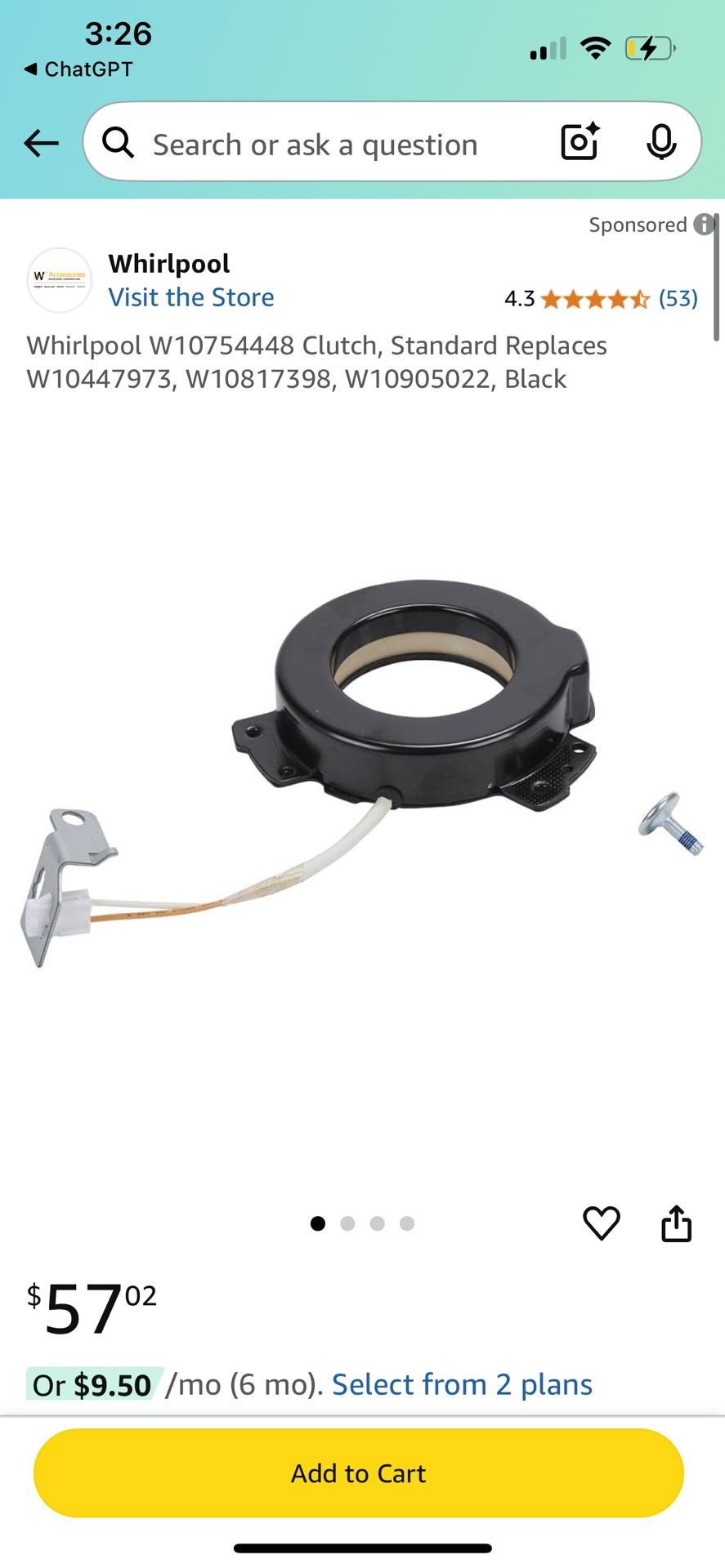 Washer clutch, part number W10754448