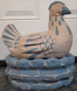 Vintage Paper Mache Hen on Nest Figurine