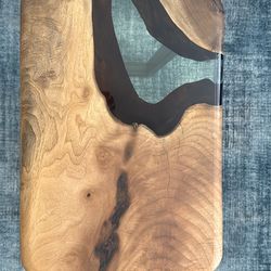 Custom made wood and resin side table