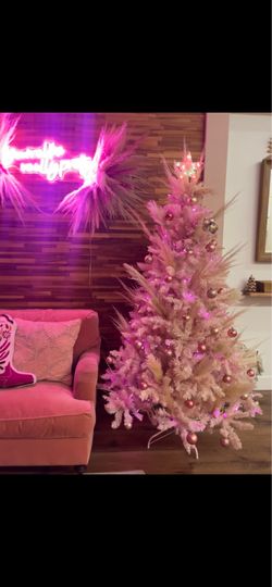 Pink Flocked Artificial Christmas Tree Boho Style