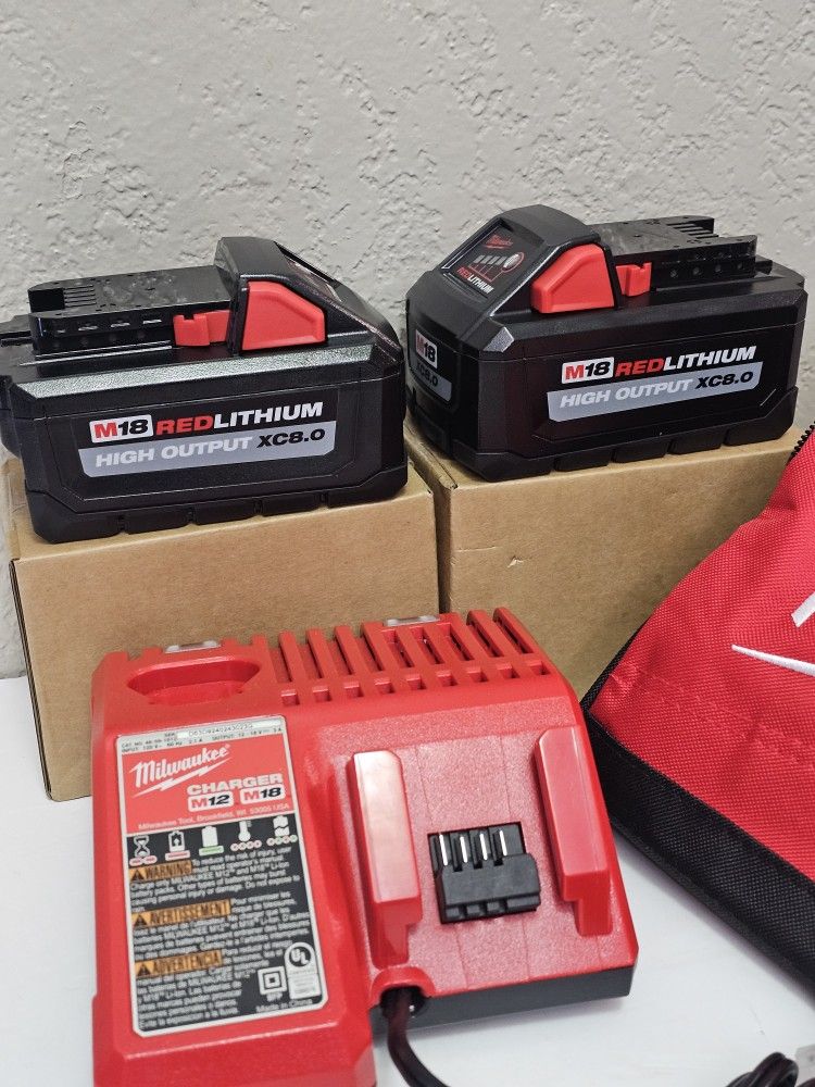 Milwaukee M18 18-Volt Lithium-Ion High Output Starter Kit with Two 8.0 Ah Battery and Charger Bag Brand New 