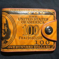 Brown US 100 Dollar Bill Leather Wallet