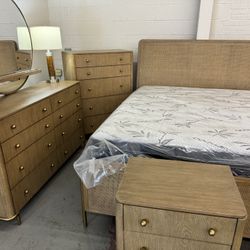 Eight Piece Queen Size Bedroom, Set With Free Five Drawer Chest.