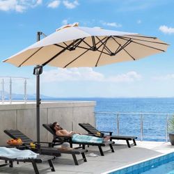ONBRILL Patio Umbrella, 8x13FT Cantilever Double-Sided Rectangular Umbrella w/Free Height Adjustment