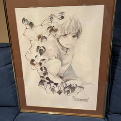 Vintage 1973 American artist Christine Rosamond “Garden Child” Framed Lithograph