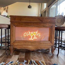 Vintage Wine Bar Console Table With Bar Stools