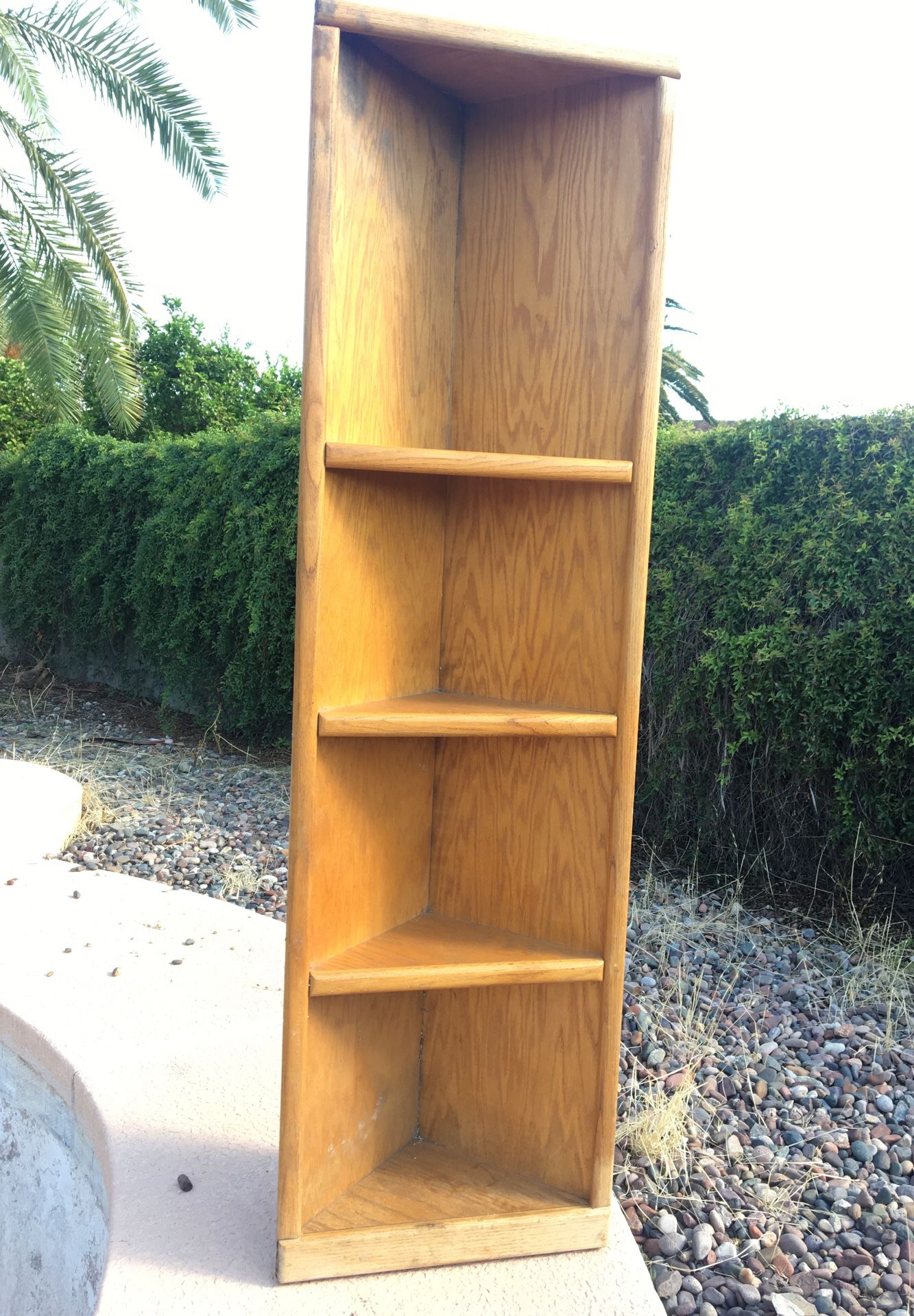 6.5’ rough wood corner shelf - 4 Triangular shelves, 14 inches deep