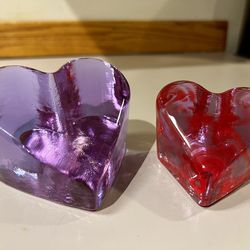 Pair of Fire and Light recycled glass paperweights