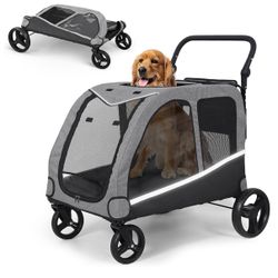 Dog Stroller for Large & Medium Dogs, Extra Large Pet Stroller, Dog Wagon for 2 Dogs, Foldable Design, Adjustable Handle, with Pocket, Up to 130 lbs
