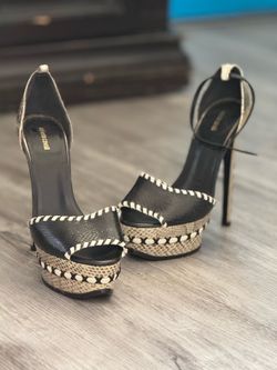 Roberto Cavalli Black Leather & Python Platform Heels
