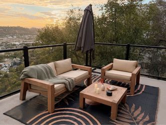Hand-built Scandinavian style outdoor sofa with cushions