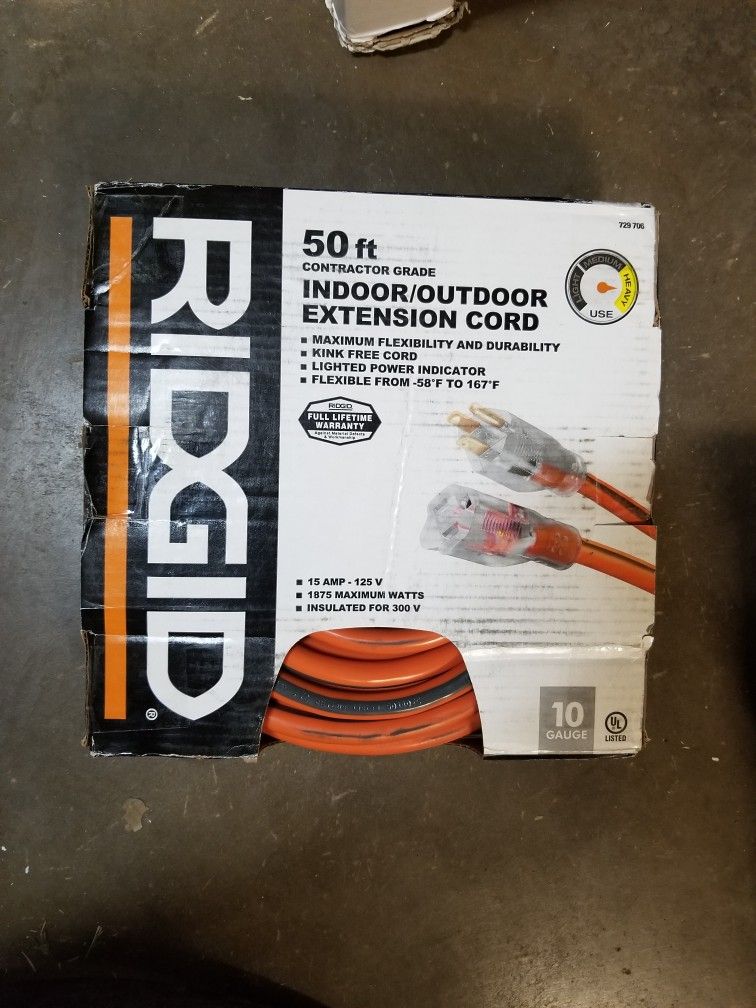 Ridgid 50 ft 10 Gauge Heavy Duty Extension Cord (Retail $145)