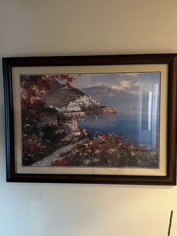 Framed Landscape Art – Coastal Village Scene