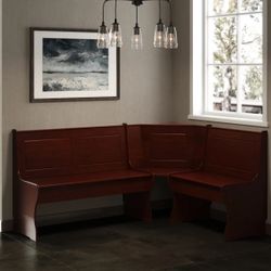 New Heartlynn Classic Wooden Breakfast Nook Corner Bench Set Solid Wood Mahogany Finish, Red Walnut