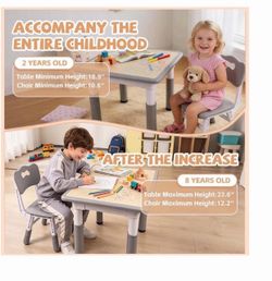 Toddler Table and Chair Set, Graffiti Tabletop, 2 Chairs, Grey Adjustable Height, Ages 2-8, for Home Preschool Daycare Drawing Eating Learning and Pla