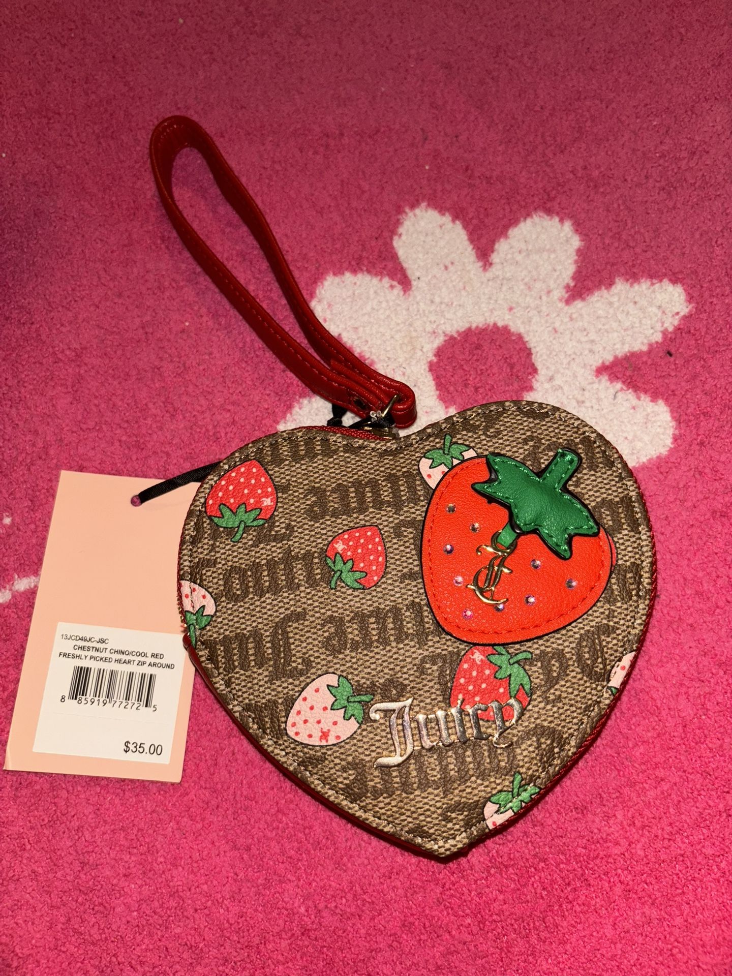 Juicy Couture Freshly Picked Heart Zip Around Wristlet