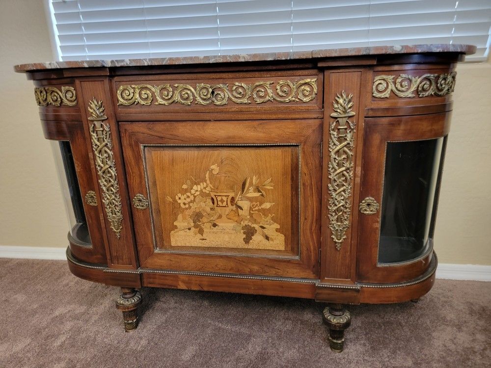 Antique Louis XVI style buffet, sideboard, credenza with marble top