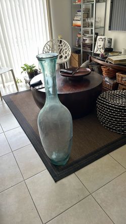 Large Aqua Blue Glass Floor Vase