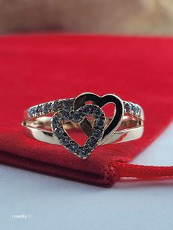 14K Yellow Gold Intertwined Hearts & Diamonds Ring Size 8.75 - Solid Gold!/ Anillo de Oro con Corazones y Diamantes! 👌🎁Post Tags: Anillo de Oro