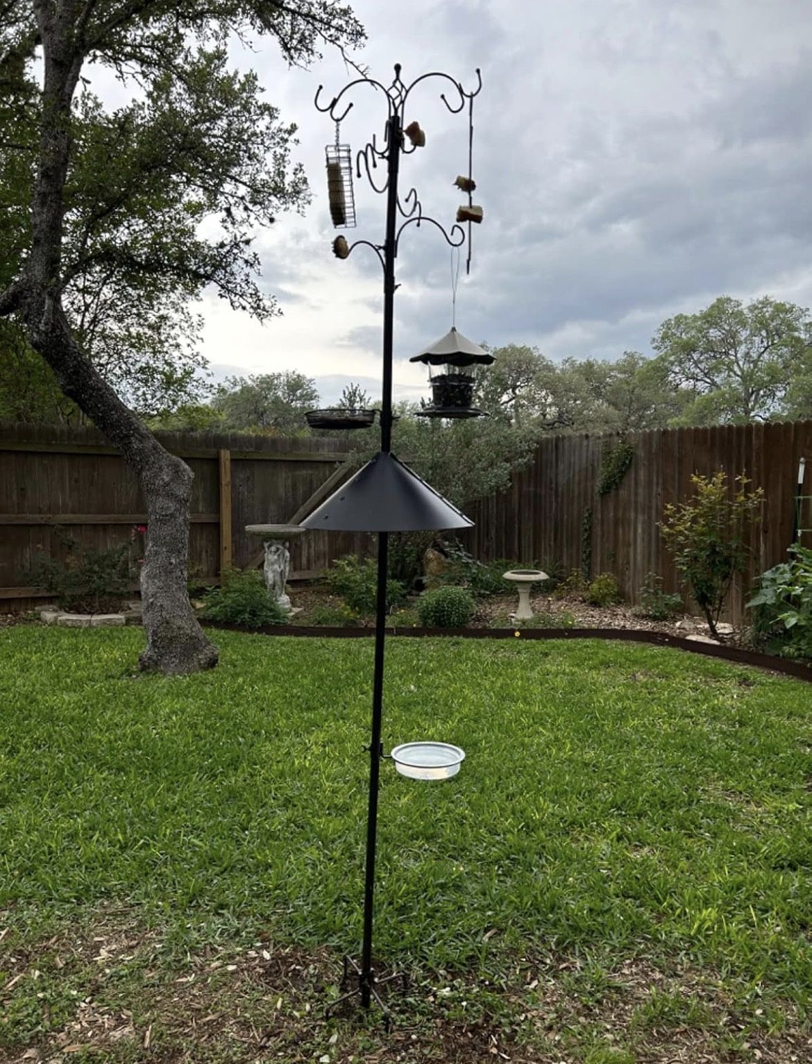 Bird Feeder Pole Station 94" with Hooks Tray & Baffle - Brand New