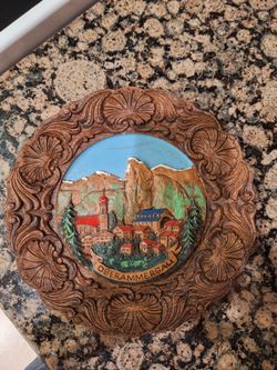 Vintage 9 1/2" Oberammergau German 3-D Carved Wood Look Resin Plaque