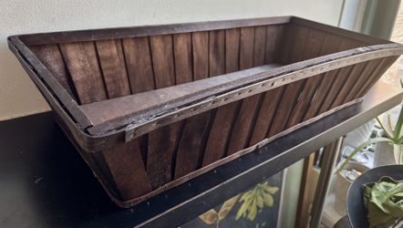 Large Rectangular Dark Brown Wooden Basket  
