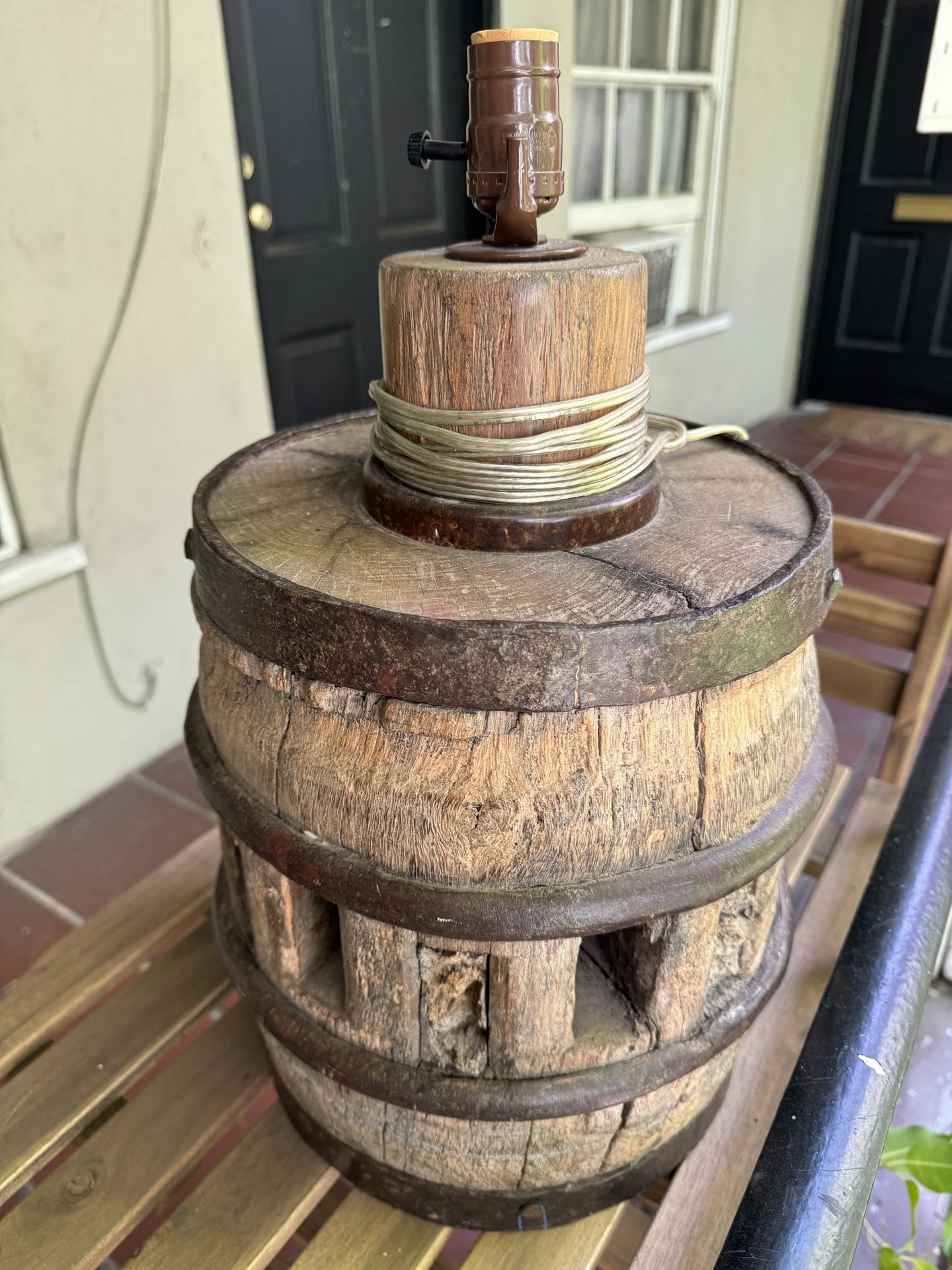 Epic Vintage Barrel Solid Wood & Cast Iron Lamp