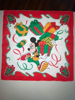 Damaged Vintage Disney Mickey Mouse Bandanna 22" Square Christmas Presents