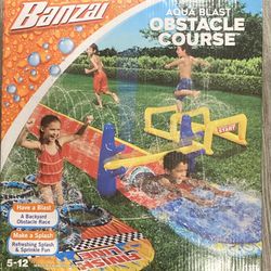 Banzai Aqua Blast Obstacle Course Slide 16'L Inflatable Backyard Aqua Water Park