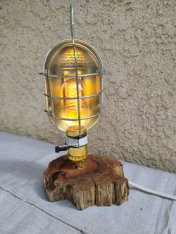 Wood Log Stump Edison Desk Lamp Vintage