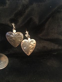 Vintage Metal Heart Dangle Clip On Earrings