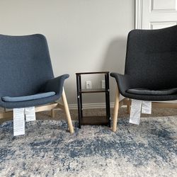 VEDBO High Back Armchairs (Pair) - Gunnared Blue & Black