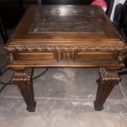 Marble Top End Table – Solid Wood, Traditional Style