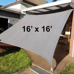 (New in box) $40 Large Square 16x16 FT Sun Shade Sail Outdoor Canopy Cover with Rope