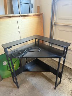 Black Corner Computer Desk with LED Lights & Outlets