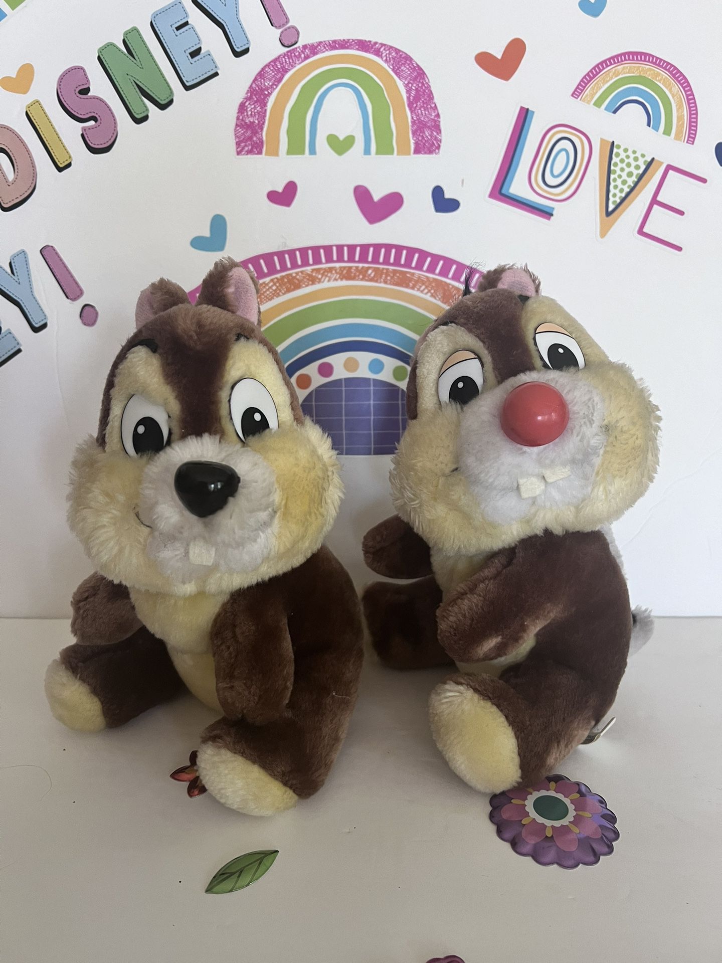 DISNEY  CHIP N DALE 9 INCH SITTING SOFT PLUSH WITH HARD NOSE & Plastic Eyes - FROM DISNEY WORLD!  VINTAGE