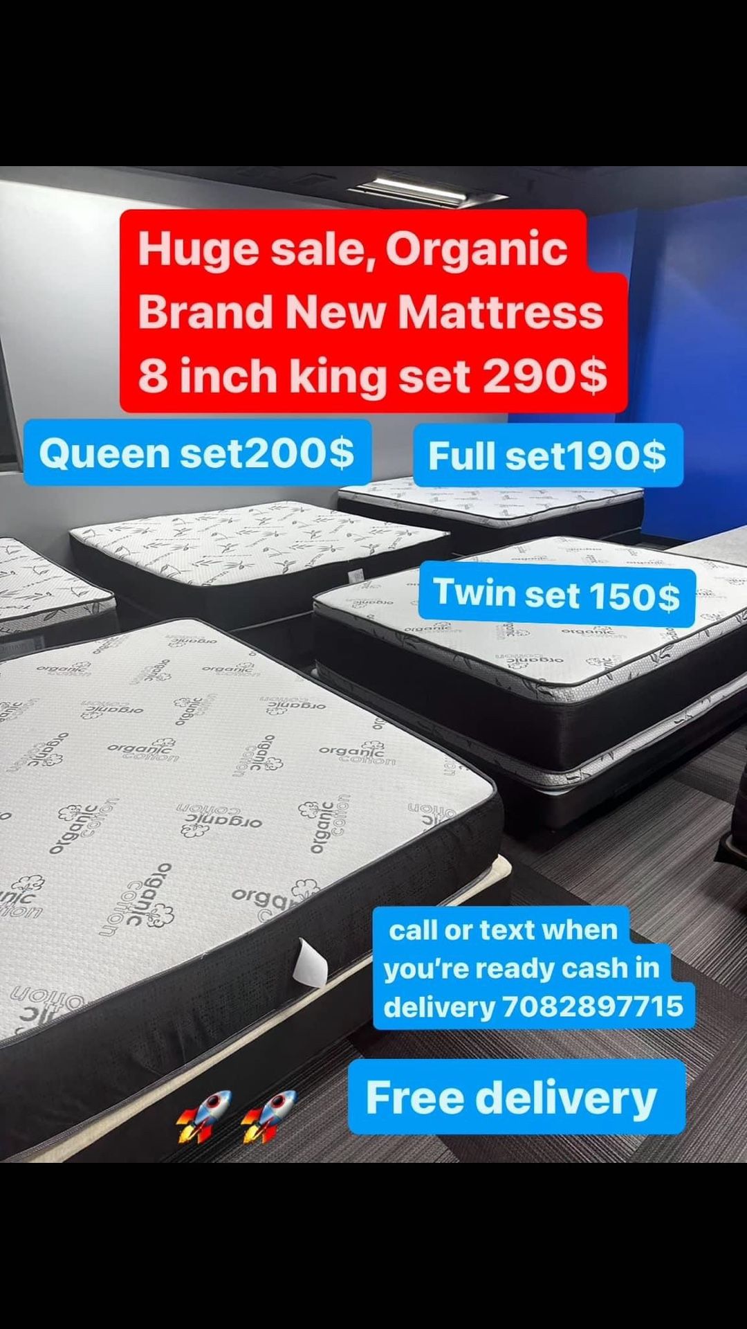 Huge sale for Mattress And Box Twin size #mattress and box 150.$ full 190$ Queen 200$ king 290$. free delivery free set up 708….289…7715… cash or Zell