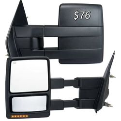 😀 Towing Mirrors Fit for 2004-2014 Ford F150, Power Heated LED Turn Signal Puddle Light Tow Mirrors Manual Controlling Telescoping Folding Black