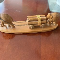 Sandalwood Decorative Elephants Pulling Logs 