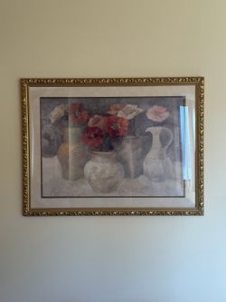 Alena Signed Framed Floral Still Life Print, Flowers in Vase, Landscape