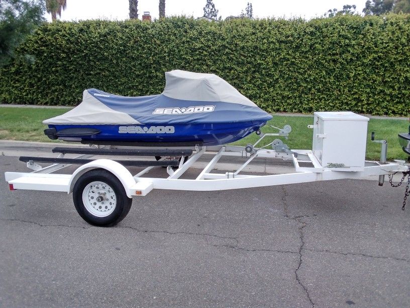 Zieman double trailer with storage box and gas can rack/holder- PWC SEADOO sea doo jetski jet ski yamaha kawasaki polaris trail rite trailer towing
