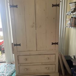 Rustic White Wooden Armoire 