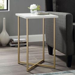 Set of 2 New White and Gold Side End Tables or Nightstands