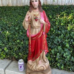 Vintage Statue Sacred Heart Of Jesus 2 1/2 Feet Tall