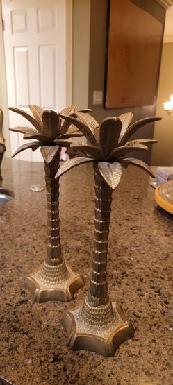 Beautiful Solid Brass Palm Tree Candlesticks.