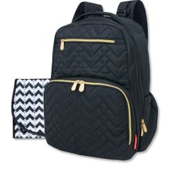 Baby Essentials Fisher-Price Signature Morgan Quilted Backpack Diaper Bag with Changing Pad, Stroller Clips, Laptop Compartment (Black)